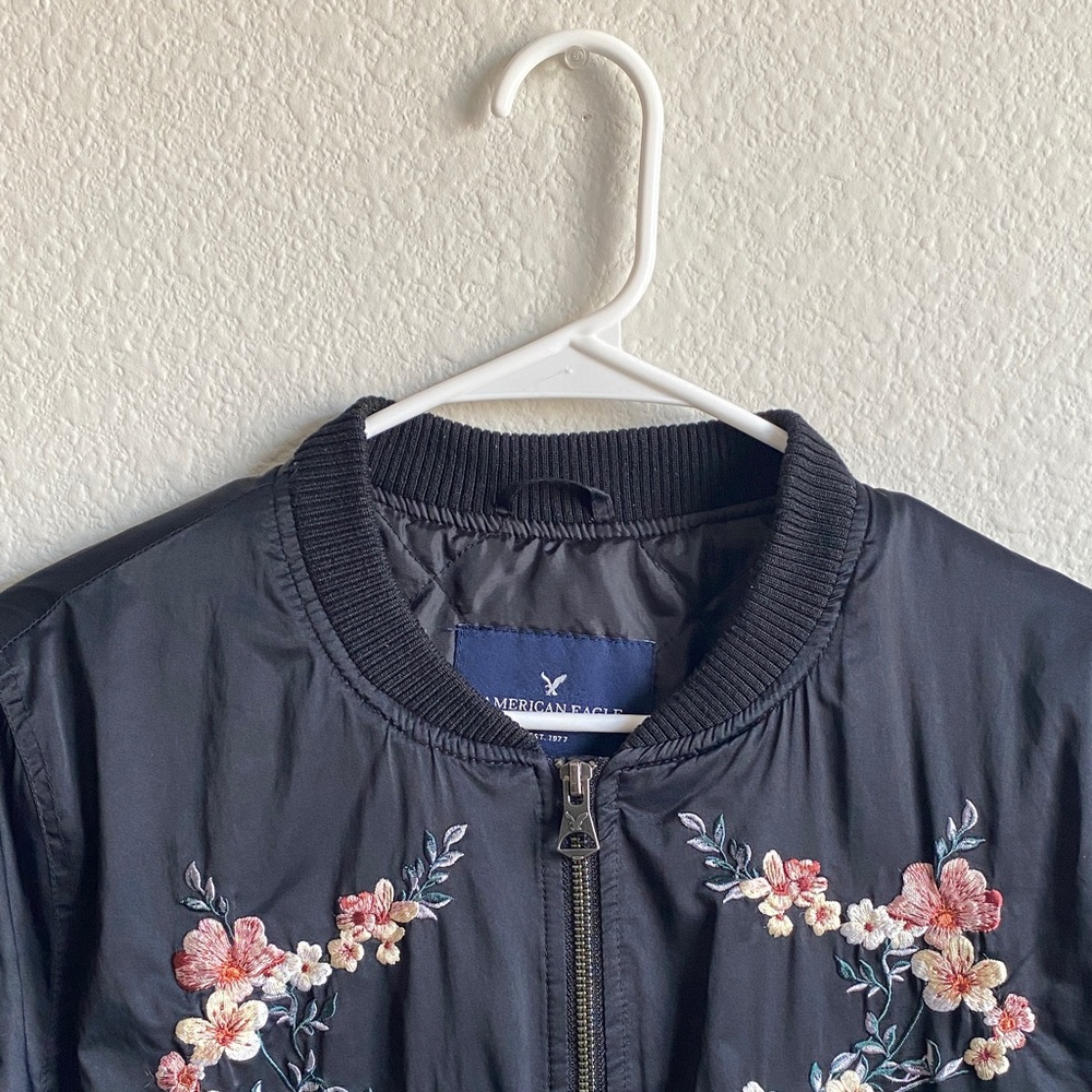 American Eagle Outfitters Black Floral Bomber Jacket - Picture 6 of 13